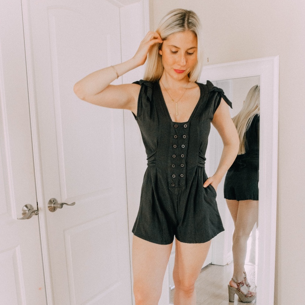 Navy Button Up Playsuit Romper